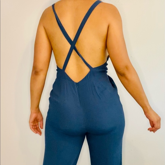 Navy Spaghetti Strap Jumpsuit - Picture 3 of 5